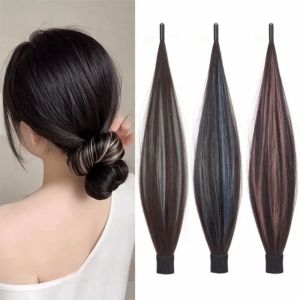 HUNIU Synthetic Self-Winding Bun Hair Extension 12Inch Flexible Wrap Around Flower Bun Head Wig Hair Accessories Highlights Long Straight Hairpieces for Women