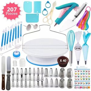 207Pcs Cake Decorating Tools Kit Rotating Stand DIY Baking Tools Accessories Set Alat Membakar烘焙套装