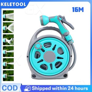 16M Garden Hose Reel Set Retractable Water Hose Garden Hose Reel Gun Handheld Water Pipe Reel Portable Hose Reel Farm Gardening Car Wash Cleaning
