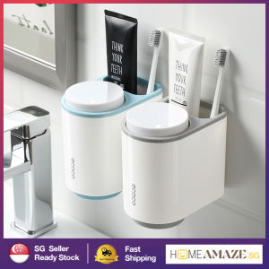 [[SG Ready Stock]Ecoco Wall-mounted Toothbrush Cup Toothbrush Holder Organizer Toothbrush Toothpaste Storage Rack