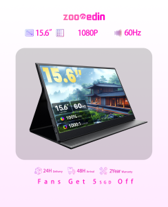 【Local Warehouse】ZOOMEDIN 15.6 1080P Ultra-Slim Portable Monitor 100% SRGB External monitorDual Speakers Extender Display. with Smart Cover for LaptopPC Phone Xbox PS4/5【Delivered Whinin 72 Hours】