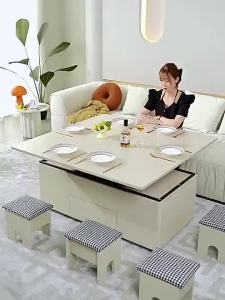 Multifunctional Coffee Table with Wheels Flodable Hoisting Dining Table with Storage Household Retractable Living Room Simple Storage Table Office Desk
