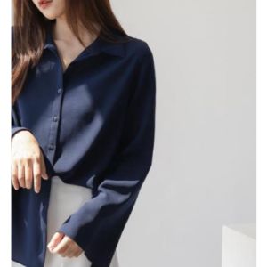 Women Long Sleeve Loose Blouse Flare Sleeve V-neck Chiffon White Shirts