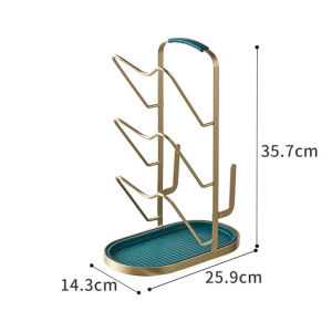 Justliving Giá đỡ nắp nồi 3 tầng Giá đỡ Chảo Ấm sắt giá đỡ của nắp nồi nhiều lớp với khay thoát nước Kệ để đồ nhà bếp giá đậy dọc không đục lỗ Giá để máy tính để bàn đa chức năng