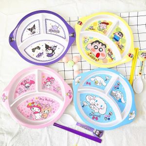 Pulchra ความคุ้มครองความเสียหาย จานหลุมเด็ก จานข้าวเด็ก ลายการ์ตูน sanrio 3 ช่อง แบบวงกลม
