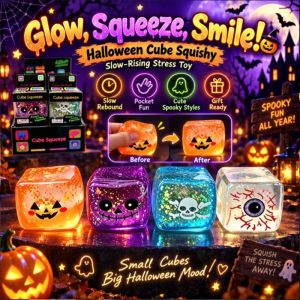 Halloween Skull Eyeball Squishy Cube Slow Rising Stress Relief Squishy Fidget Toys Anxiety Relief Sensory Toys Kids Adults