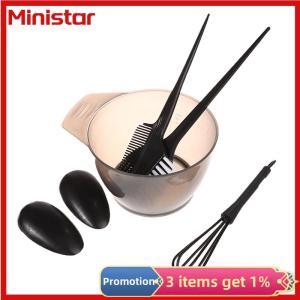 Ministar 5Pcs Hair Dye Brush Bowl Set With Ear Caps Mixing Rod Hair Tint Dying Coloring Applicator Brush Hairdressing Style Accessories