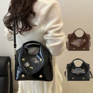 YOCKY Korean Style Casual Shoulder Bag Tote Leather Crossbody Buckle Bag High Quality Solid Color Womens Rivets Handbag Girls