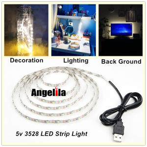 Angelila 5V 50CM 1M 2M 3M 4M 5M USB Cable Power LED Strip Light Lamp SMD 3528 Christmas Desk Decor Lamp Tape for TV Background Lighting
