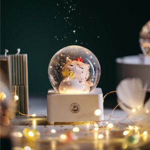 [HCM]Hộp Nhạc Quả Cầu Tuyết Đèn Mèo Trang Trí Pin Sạc Có Đèn và Nhạc