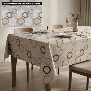 [On Hand] Waterproof Table Cloth Oilproof PVC Tablecover Elegant Gold Dot Dining Mat 4/6/8/10/12 Seater