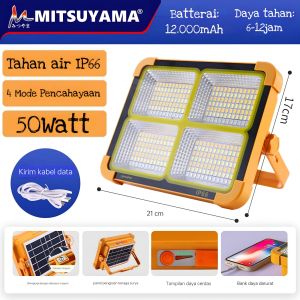 Lampu Super Terang SOLAR Panel + Power Bank Mitsuyama Lampu Kerja Mancing Camping DLL. Tembak Solar FHLC