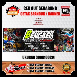 COD spanduk banner backdrop BENGEL MOTOR Bisa Reques Ukuran 300 x 100