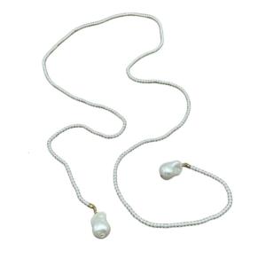 Elegant Long Green Spinel and Imitation Pearls Layer Beaded Necklace for Women Fashion