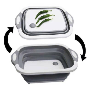 Chậu Kèm Thớt Gấp Gọn 2 in 1 Chất liệu Silicon Thớt Nhựa Đa Năng Làm Chậu Rửa Rổ Đựng Tiện Dụng