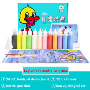 Bộ 24 Tranh Cát 12 Lọ Cát Màu Tô Tranh Siêu Đẹp Tiện Lợi Và Dụng Cụ Chơi Tranh Cát Cho Bé Trai Bé Gái