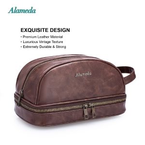 PU Leather Toiletry Bag Travel Organizer Shaving Bag Water-resistant Dopp Kit for Toiletries Accessories