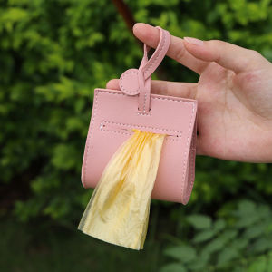 Ready-to-ship hanging leather poop bag waste bags for walking dogs in the park pu Leather dog poop bag