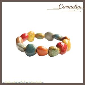 [Carmelun] 1PC DIY Accessories Stripe Watermelon Beads Bracelet Colorful Floral Glaze Beads Bracelet Handmade Jewelry