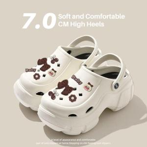 Clogs for Women Korean Fashion Sandals Summer Outdoor Non-slip Beach Shoes 7cm Heightening Hole Shoes for Girls