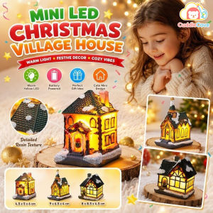 CuddleCove Christmas Resin Mini House Ornament With Warm LED Light Micro Landscape Decor Tabletop Gift