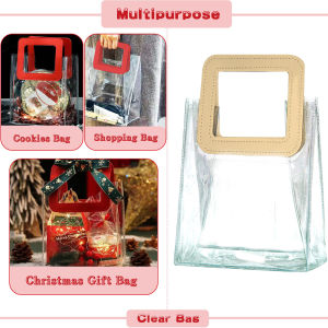 Transparent Bag With A Handle Shopping Handbag Wedding Birthday Party Gift Bag Transparent Handbag PVC Packaging Tote Bags 15*17*8.5CM (White/Red/Champagne)