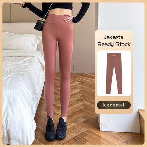 【Fongaly】Celana jogging hitam plus size Tambah ukuran Yoga pants Legging Celana Olahraga Wanita High Waist Polos Gym Fitness Running Sport Warna Legging (abu-abu teh susu biru kabut biru kabut semen putih)