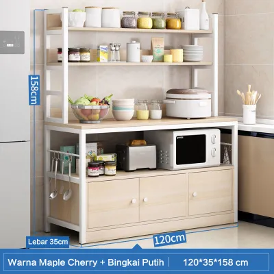 Lemari Dapur Serbaguna Dengan Rak Oven Microwave Rak Bumbu dan Penyimpanan Susun