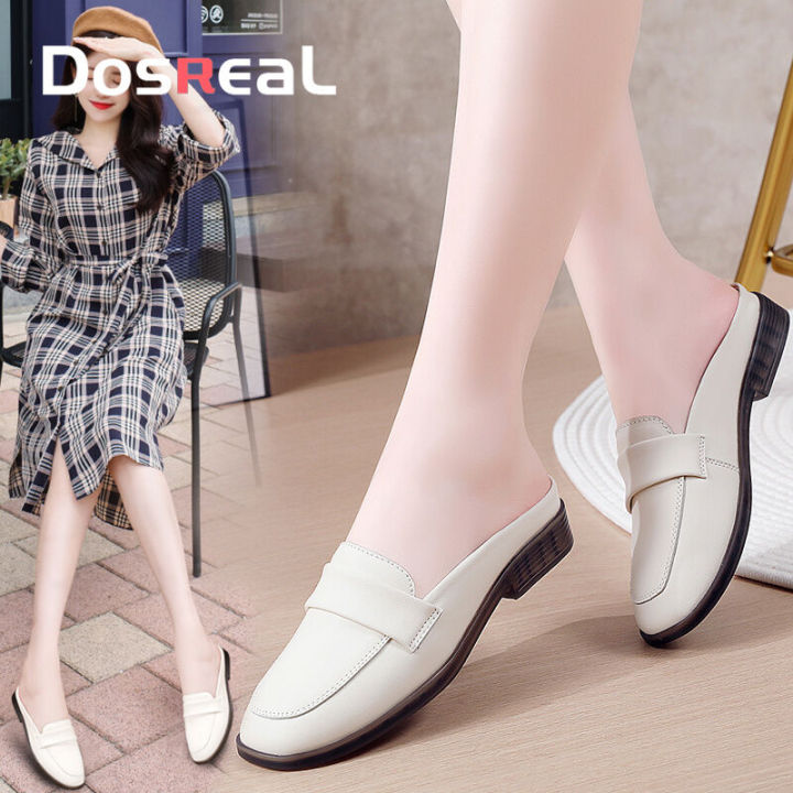 35DOSREAL Women's Slip-Ons Mules Korean Style Half Shoes for Women  Elegant Leather Cal Black Office Flats for Ladies Doll Shoes Lazada PH