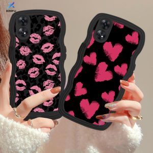Xinyu Casing hp OPPO A17 A17k OPPO A16 A16K A16e A57 4G A77s A15 A15S A12 A5S A54 A7 A95 A3S A11k A53 A33 A31 2020 A52 A92 F9 A76 A9 2020 Retro Leopard Lip Print Love Hati Bergelombang Soft Case