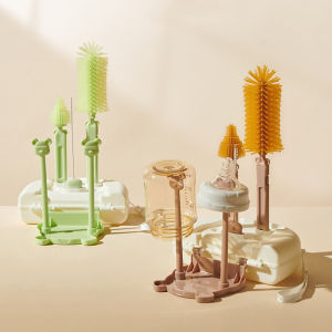 TANFU 8 in 1 ชุดแปรงทำความสะอาดขวด มัลติฟังก์ชั่ หมีสำหรับเด็ก แปรงล้างแก้ว แบบพกพาได้ ซิลิโคนทำจากซิลิโคน ชุดแปรงสำหรับขวดนมเด็ก กิจกรรมกลางแจ้งกลางแจ้ง