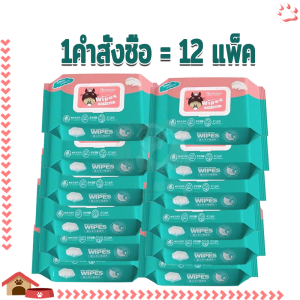 Pet wipes ทิชชู่เปียก ผ้าเช็ดทำความสะอาดสัตว์เลี้ยง ผ้านุ่มชุ่มชื่น ความปลอดภัย ไม่ระคายเคืองต่อผิว มีฝาปิด ป้องกัน เชื้อโรค 12แพ็ค
