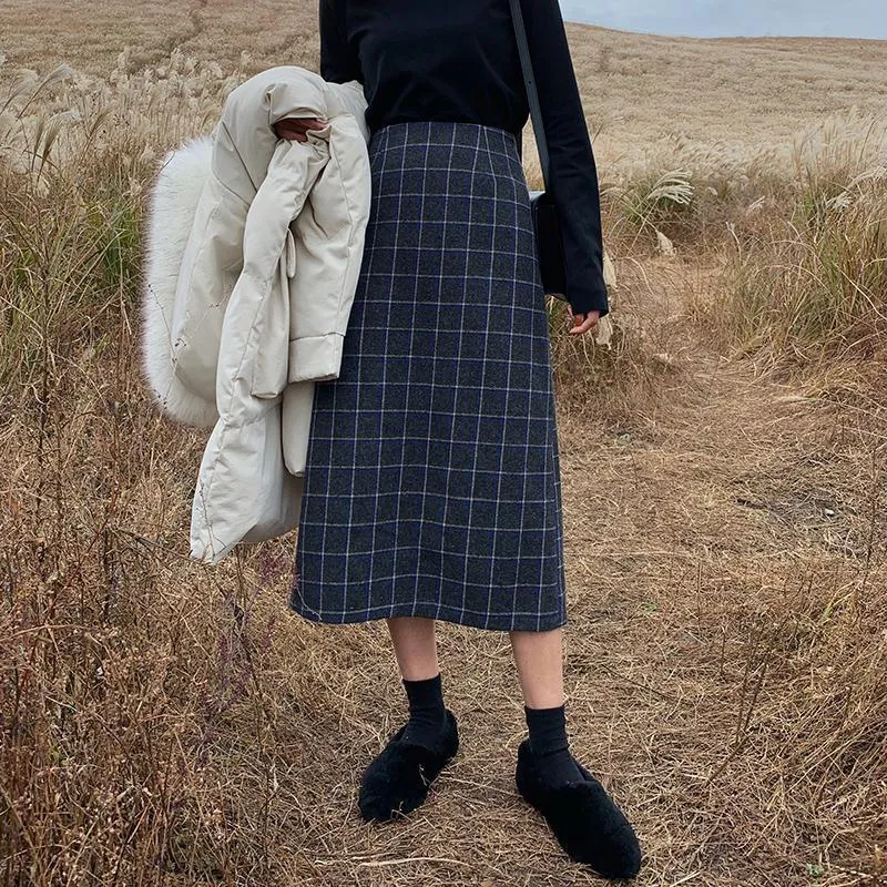 High Waist Plaid Woolen Skirt Long Plus Size 5XL 2022 Autunm and Winter New  Casual A Line Skirts Korean Style Loose Mid Length Skirt for Women