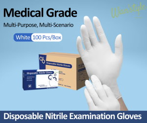 [100 PCS] READY STOCK Wanstyle Medical-Grade Disposable White Nitrile Gloves – Puncture-Resistant Multi-Purpose (M/L)
