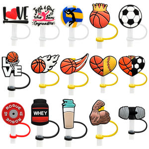 Colorplus 8mm 1PCS Basketball PVC Straw Cover Dumbbells Volleyball Straw Topper Drink Spill Prevention Creative Accessories Dustproof Cup