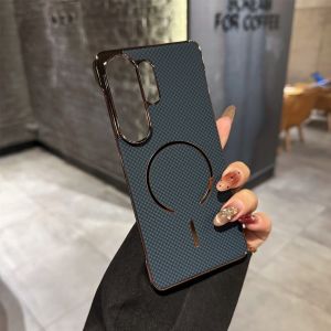 Carbon Fiber Kevlar Texture For Magsafe Magnetic Phone Case For Samsung S26 S25 S24 Plus Ultra Wireless Charge Borderless Cover