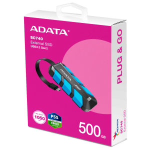 Adata SC740 Portable SSD with Built-in Type-C cable High Speed up to 10Gbps - (500GB / 1TB / 2TB)