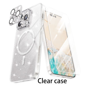 WSKEN Magnetic Case for iPhone 15 Pro max Casing Ponsel Berkilau Merah muda