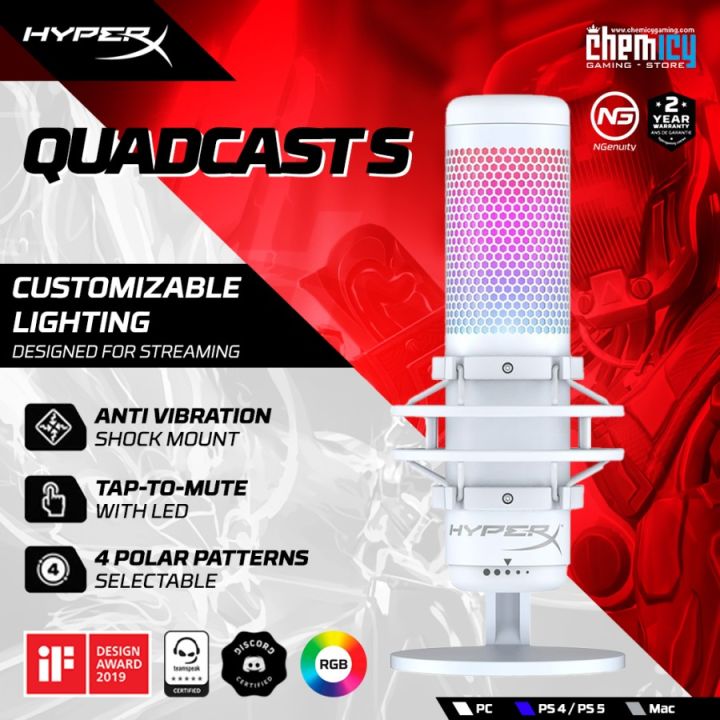 HyperX Quadcast S RGB White Edition USB Condenser Gaming Microphone ...