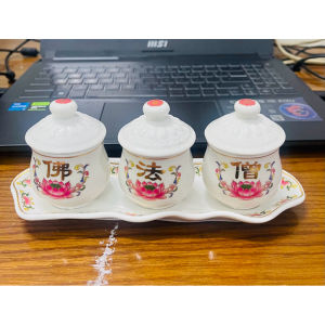 Bộ Đồ Thờ Cúng Rồng Trắng Cao Cấp Loại 1 - Lư Hương - Bình bông - Đĩa Trái cây - Bi Có Nắp - Chum Nướ