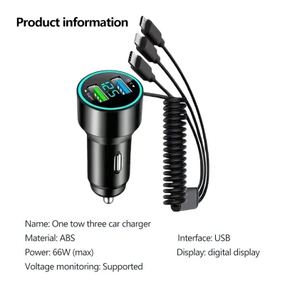 Car Charger with Voltmeter Fast Charging 12v To 24v USB Port Socket Outlet 3 In 1 Cable Splitter