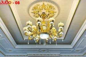 Đèn chùm trang trí phòng khách tân cổ điểnĐèn trần cho biệt thự nhà hàng khách sạn spa 15 tay đá đúc thân mạ hợp kim
