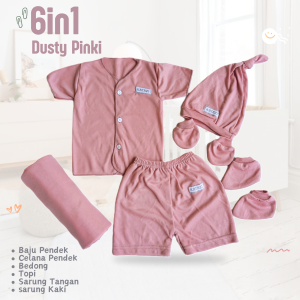 Paket Newborn Hemat 6in1 Baju Celana Topi Bedong Sartaki Bayi Baru Lahir Polos Pendek Terjangkau