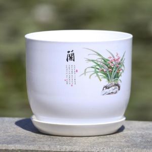 JKDESIGN With Tray Plastic Flower Pot Extra Large White Imitation Porcelain Succulent Planter Pot Breathable PP Resin Flower Pot Indoor Flowers