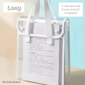 Transparent File Bag Long/A4 Book Bag Clear Tote Bag Waterproof Handbag File Folder Document Organizer for Student