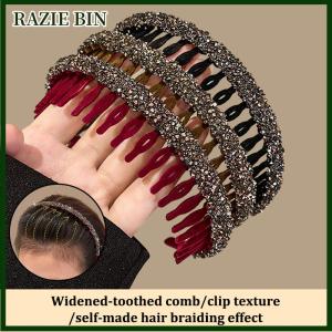 RAZIE BIN Fashion Flocking Acrylic Rhinestone Bezel Hair Hoops for Women Ladies Solid Color Toothed Non-Slip Headband Hair Band Hair Accessories