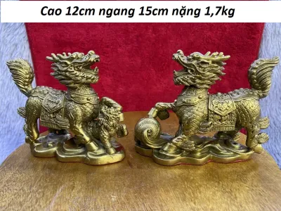 Tượng Cặp kỳ lân phong thuỷ chất liệu bằng đồng thau MS565