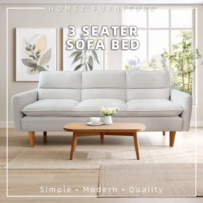 (FREE SHIPPING) KitchenZ 3 Seater Sofa Bed With Solid Foam + Rubber Wood Leg and Metal Support Leg - ZLB059