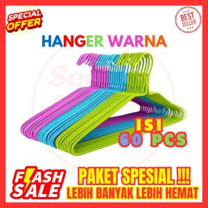 Serba Ada Store - Hanger Warna (ISI 60pcs) Tebal Kokoh Gantungan Baju PVC Kuat Promo Murah Bisa COD