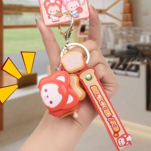 XIMESHAO มินิมินิ พวงกุญแจเครื่องปิ้งขนมปัง เรืองแสงในที่มืด ประณีตประณีตประณีต พวงกุญแจลายการ์ตูน อุปกรณ์เสริมกระเป๋า สร้างสรรค์และสร้างสรรค์ จี้รูปสัตว์ ของขวัญสำหรับเด็ก